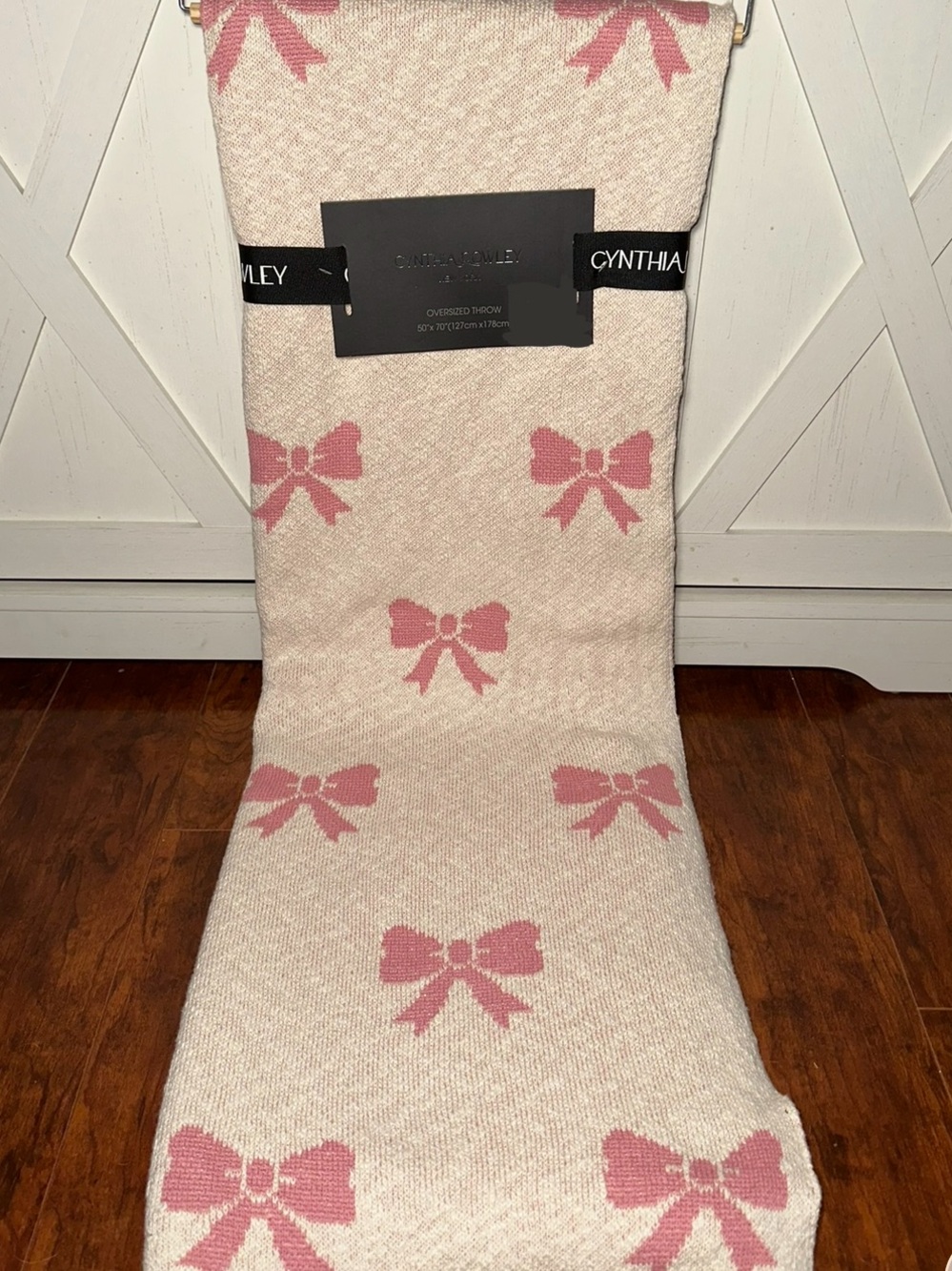 Cynthia Rowley Pink Bow Embroidered Decorative Throw Blanket